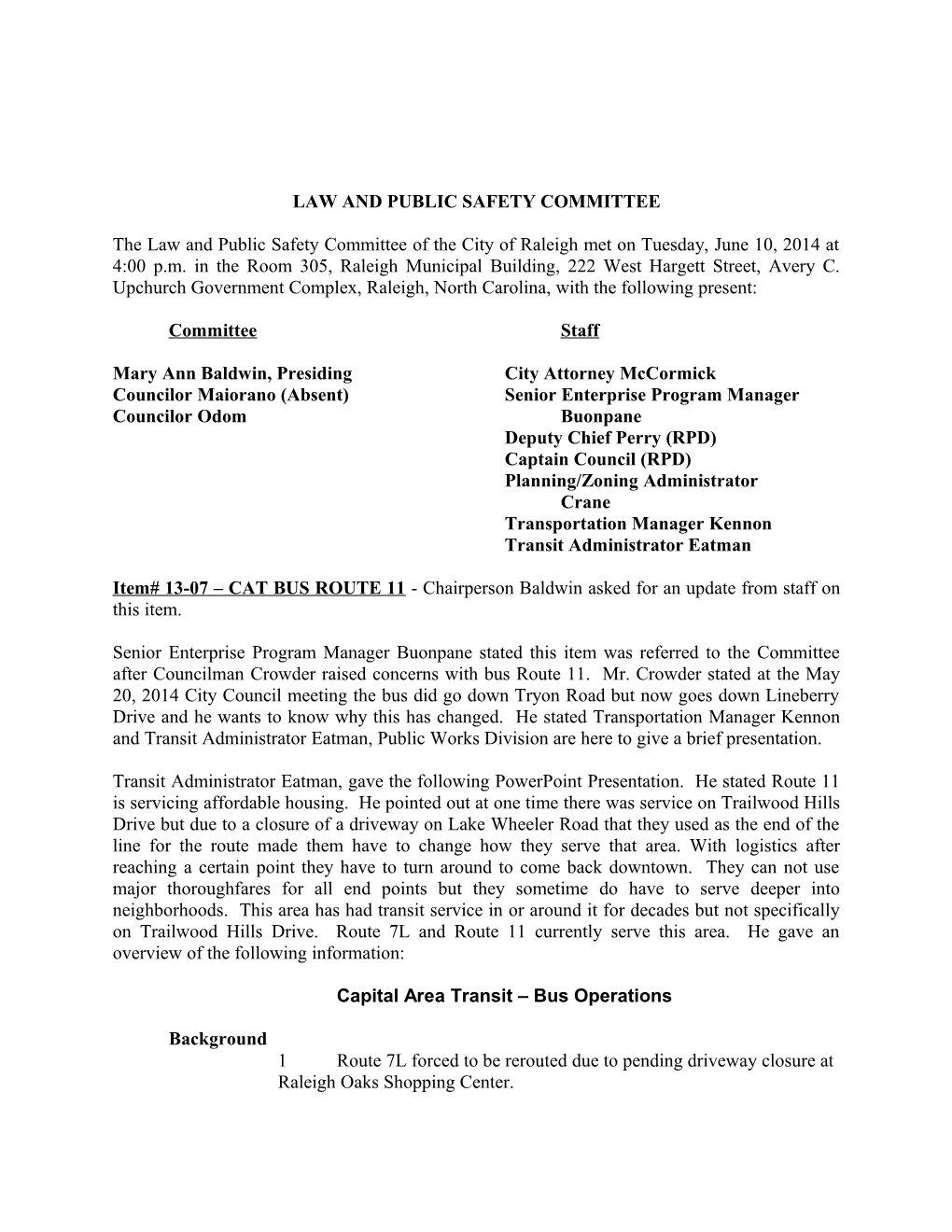 Law and Public Safety Committee Minutes - 06/10/2014