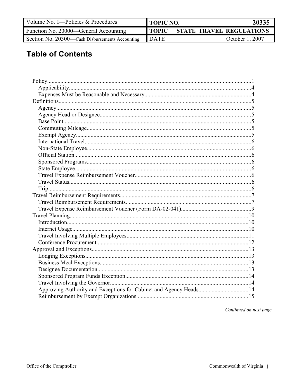 CAPP Manual - 20335 - Cash Disbursements Accounting, State Travel Regulations s1