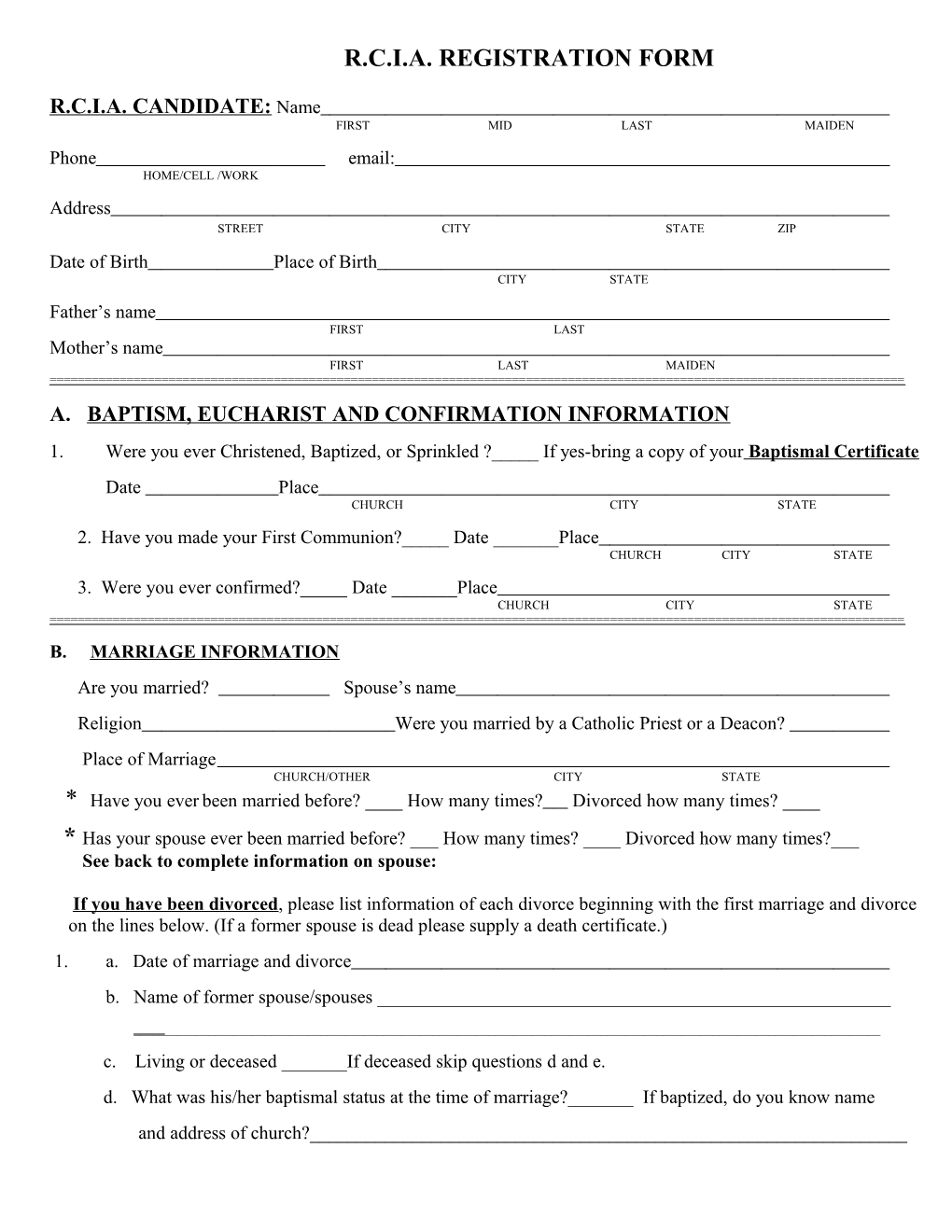 R.C.I.A. Registration Form