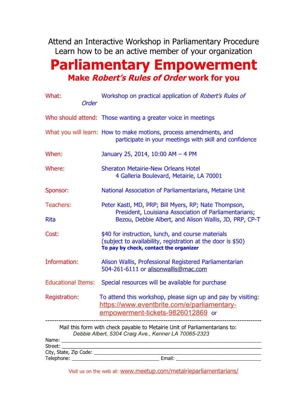 Attend an Interactive Workshop in Parliamentary Procedure