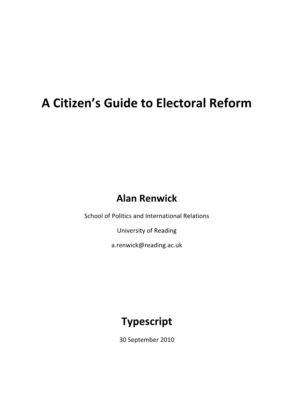 A Citizen S Guide to Electoral Reform