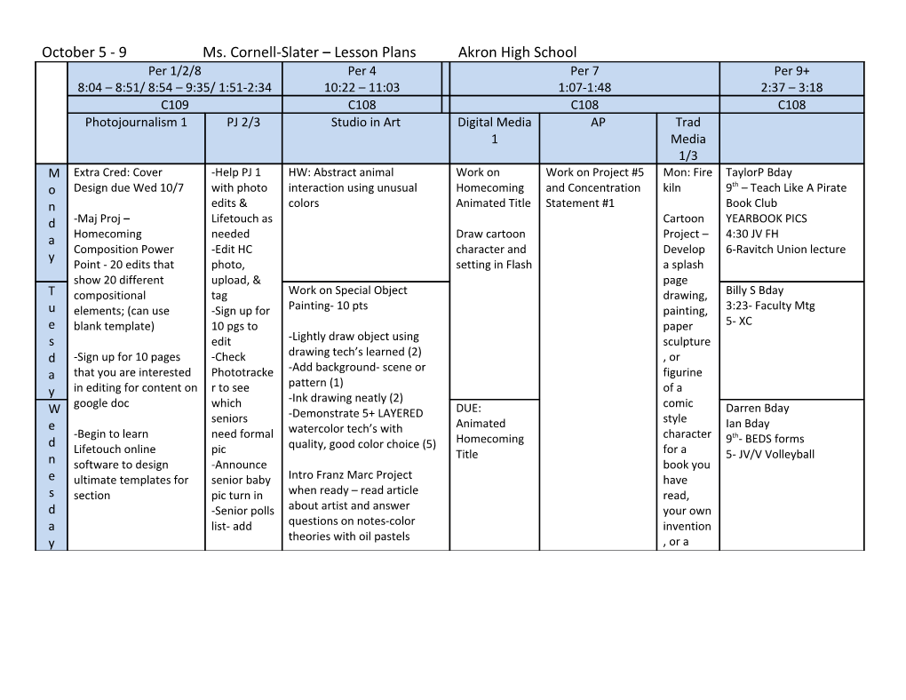 October 5 - 9 Ms. Cornell-Slater Lesson Plansakron High School
