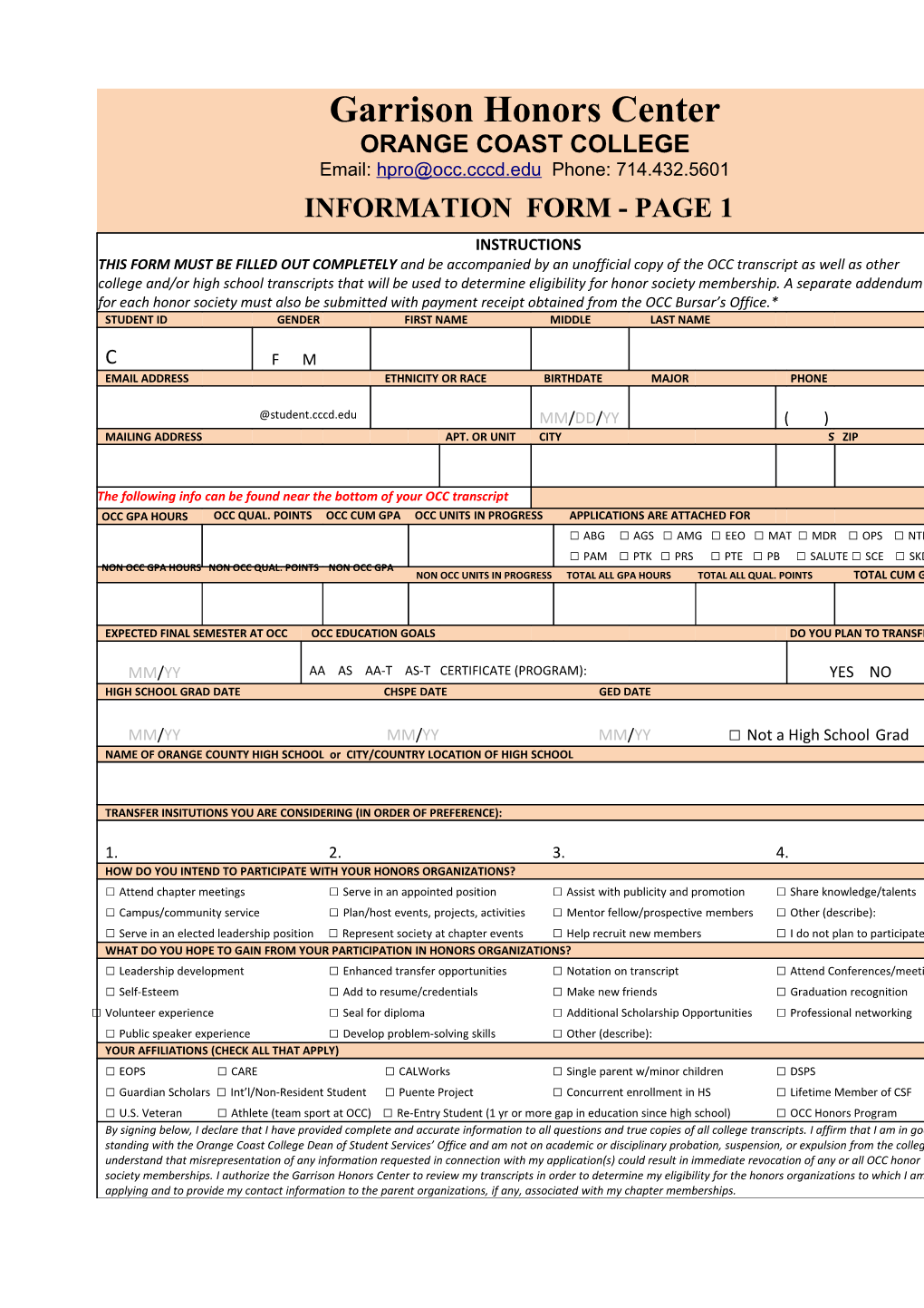 General Info Form