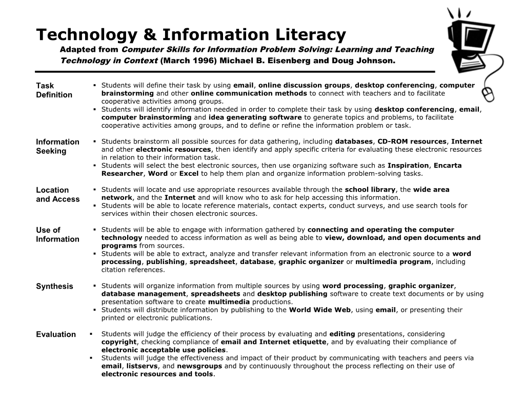 K-12 Information Literacy Curriculum Matrix