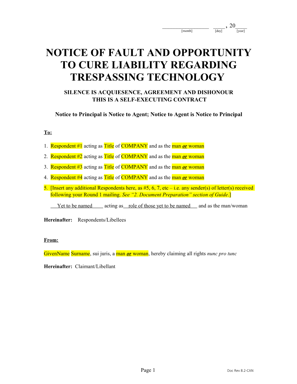 Notice of Fault and Opportunity to Cure Liability Regarding Trespassing Technology