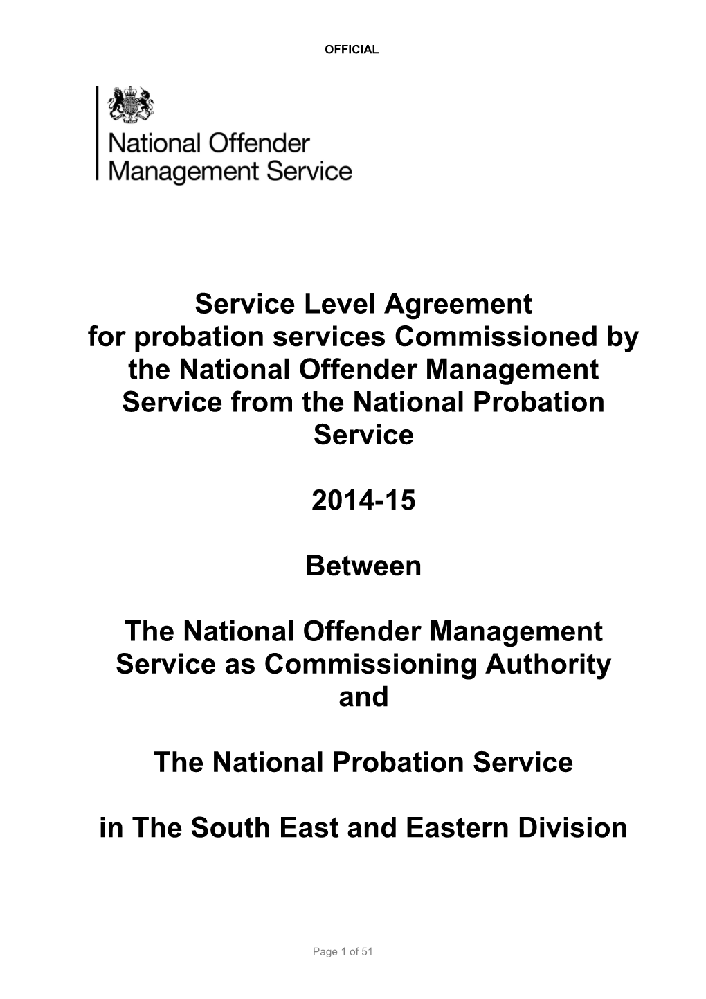 NPS Service Level Agreement 2014-15 SOUTH EAST/EASTERN