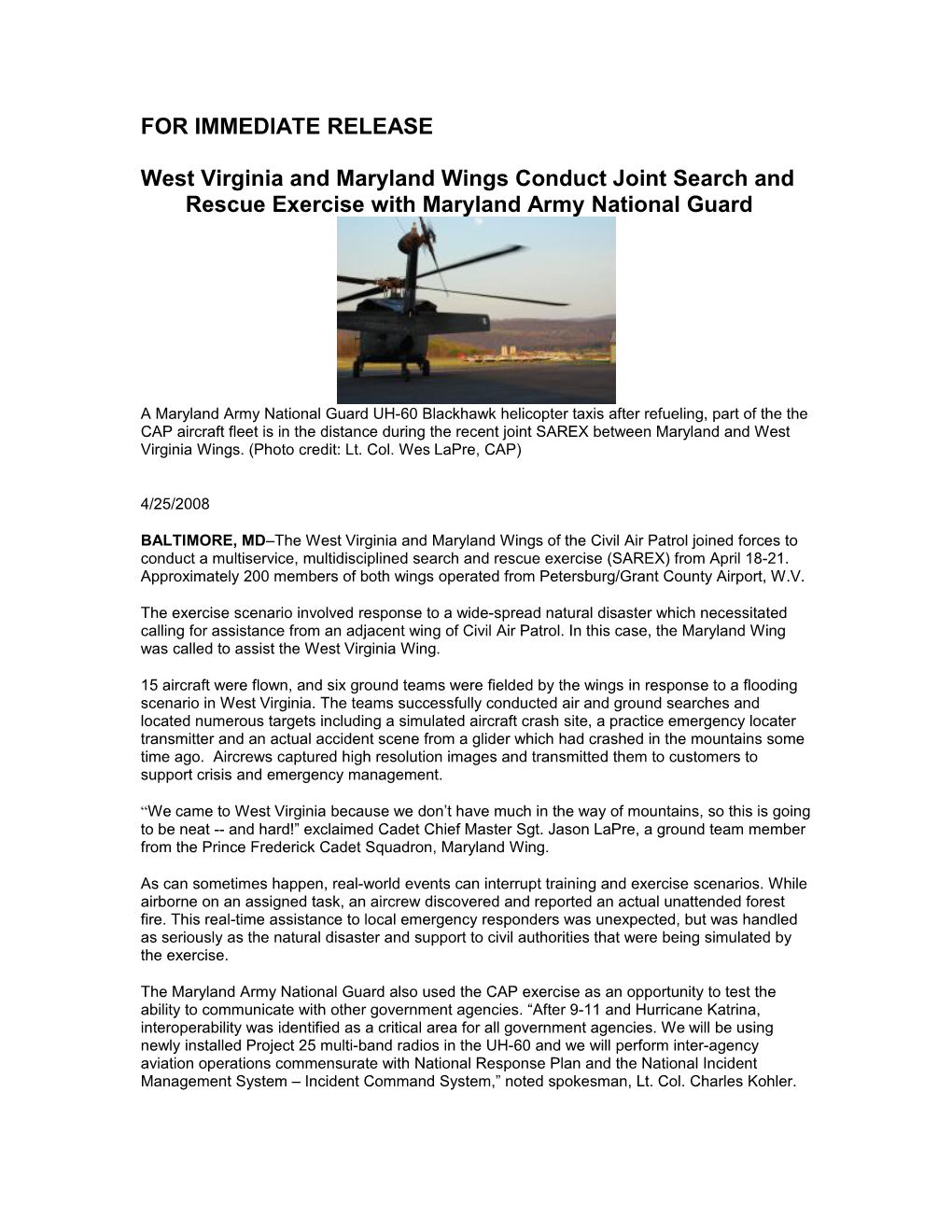 West Virginia and Maryland Wings Conduct Joint Search and Rescue Exercise with Maryland