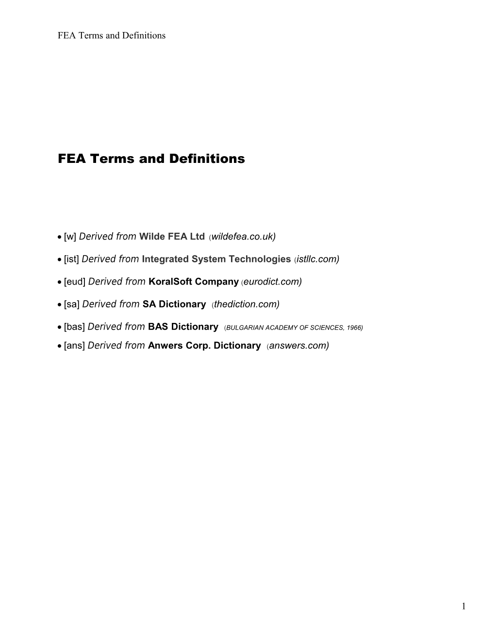 FEA Terms and Definitions