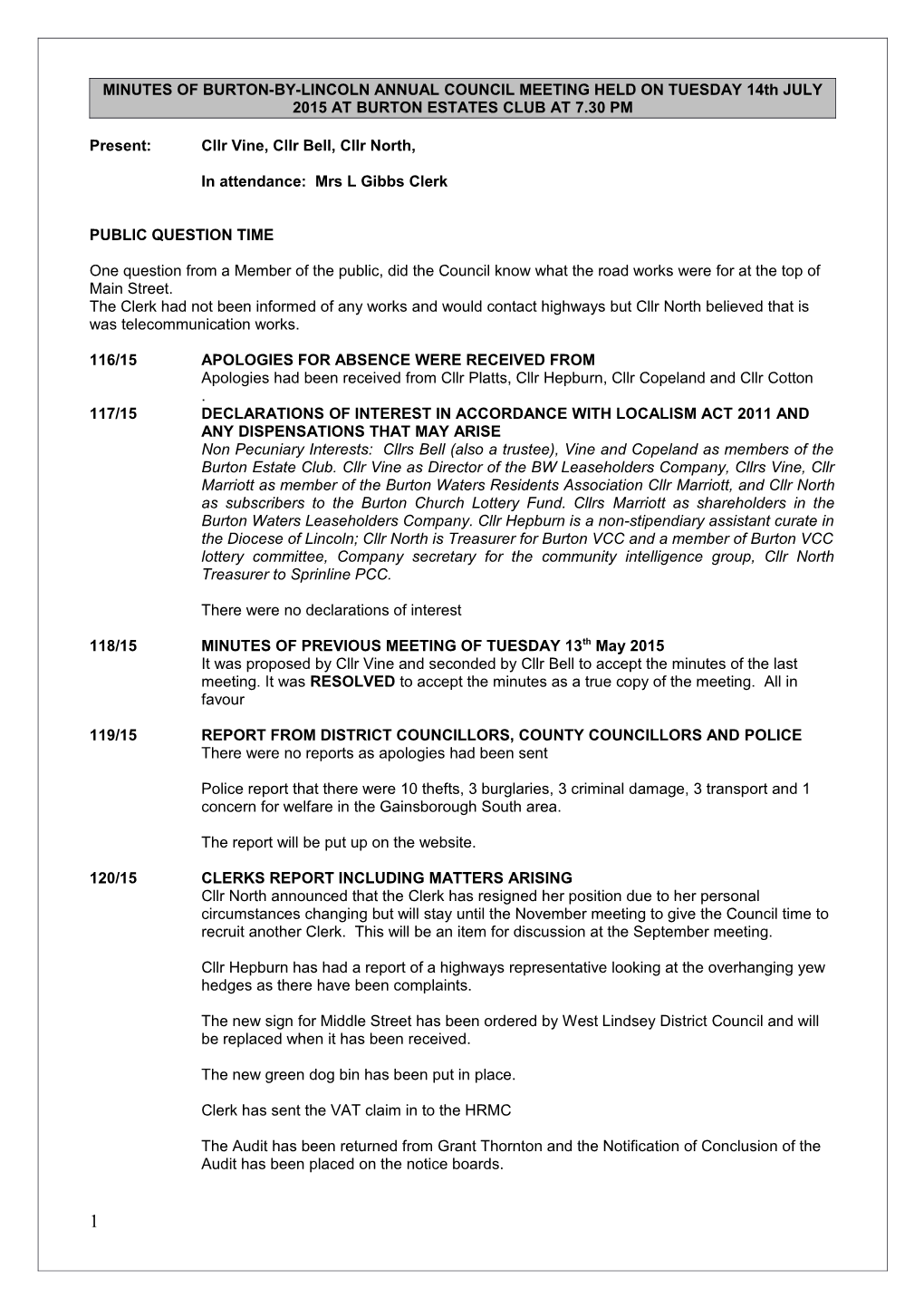 Minutes of Stow Council Meeting Held on Monday 14Th October 2013 at Stow Minster Church