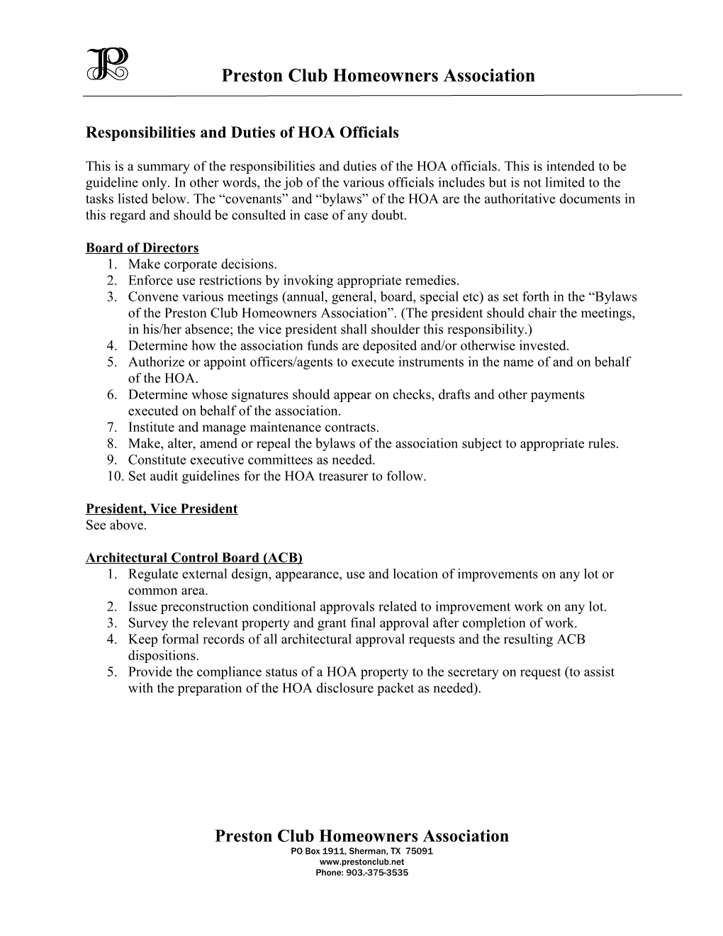 Responsibilities And Duties Of Various HOA Officials