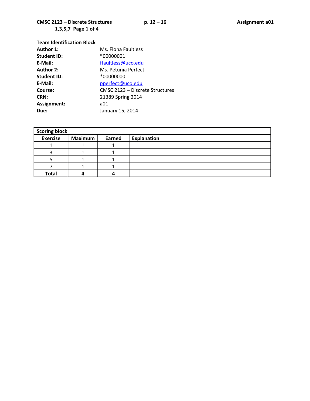 CMSC 2123 Discrete Structures P. 12 16Assignment A01