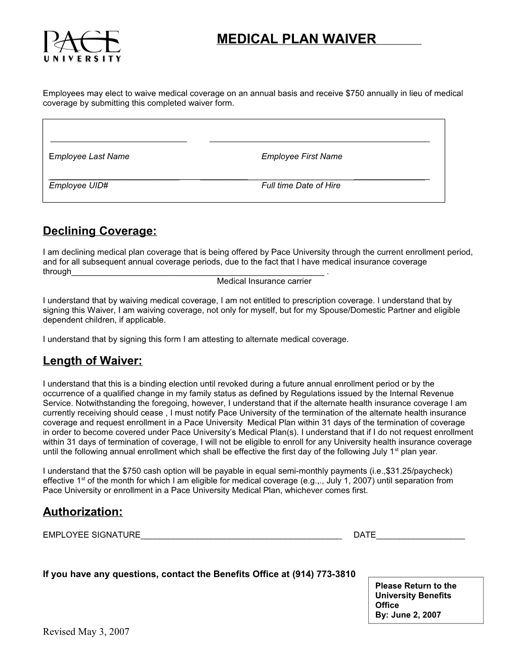 Pace University Health Insurance Waiver