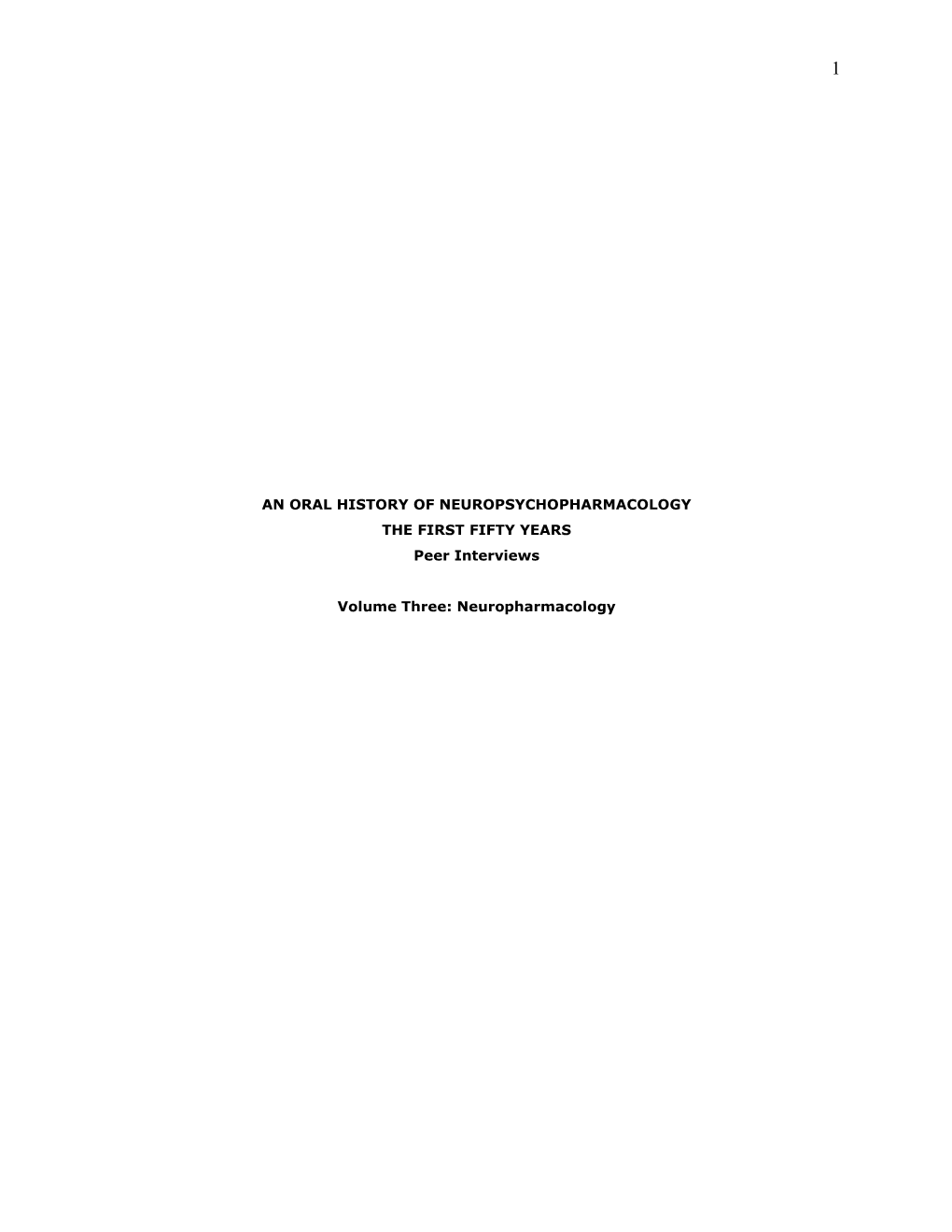 An Oral History of Neuropsychopharmacology