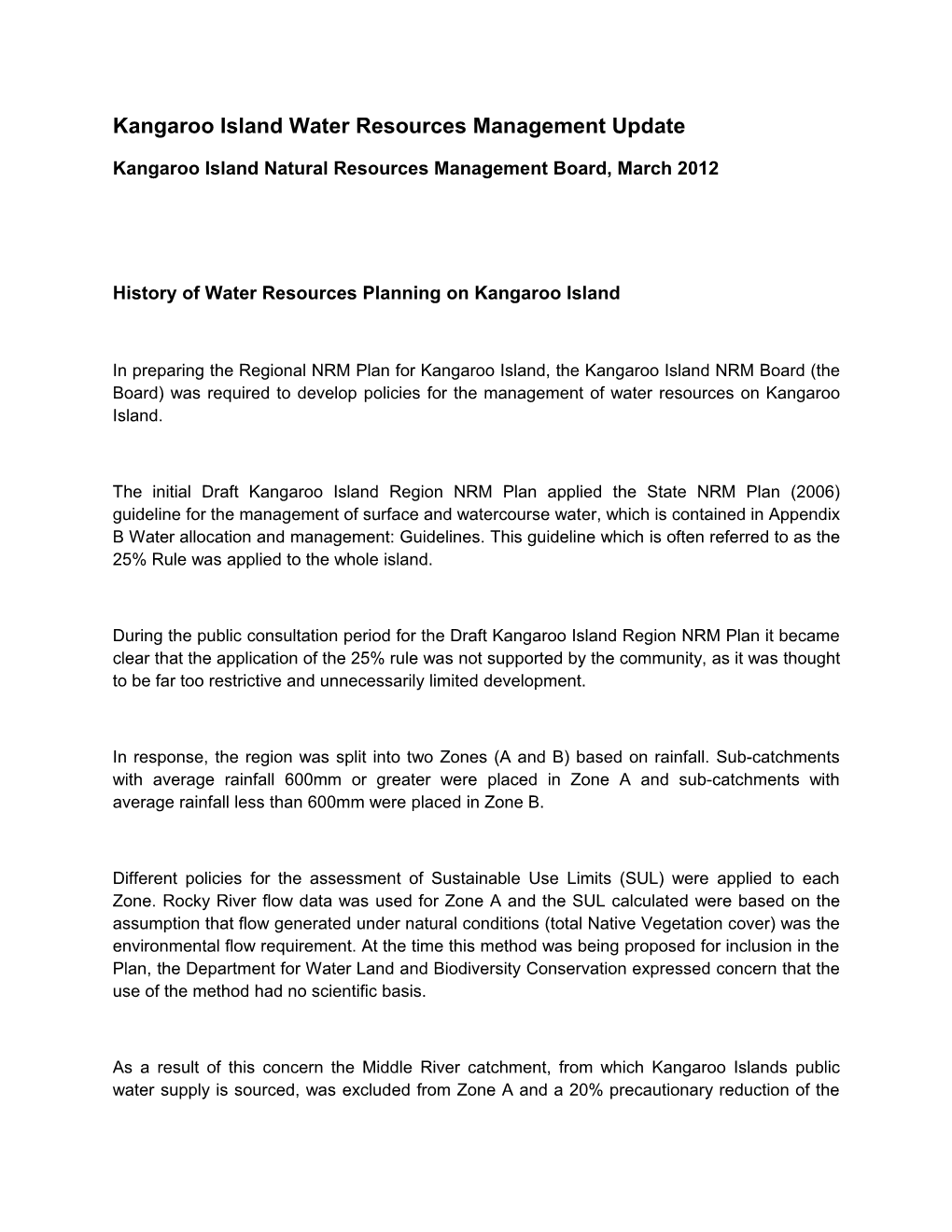 Kangaroo Island Water Resources Management Update