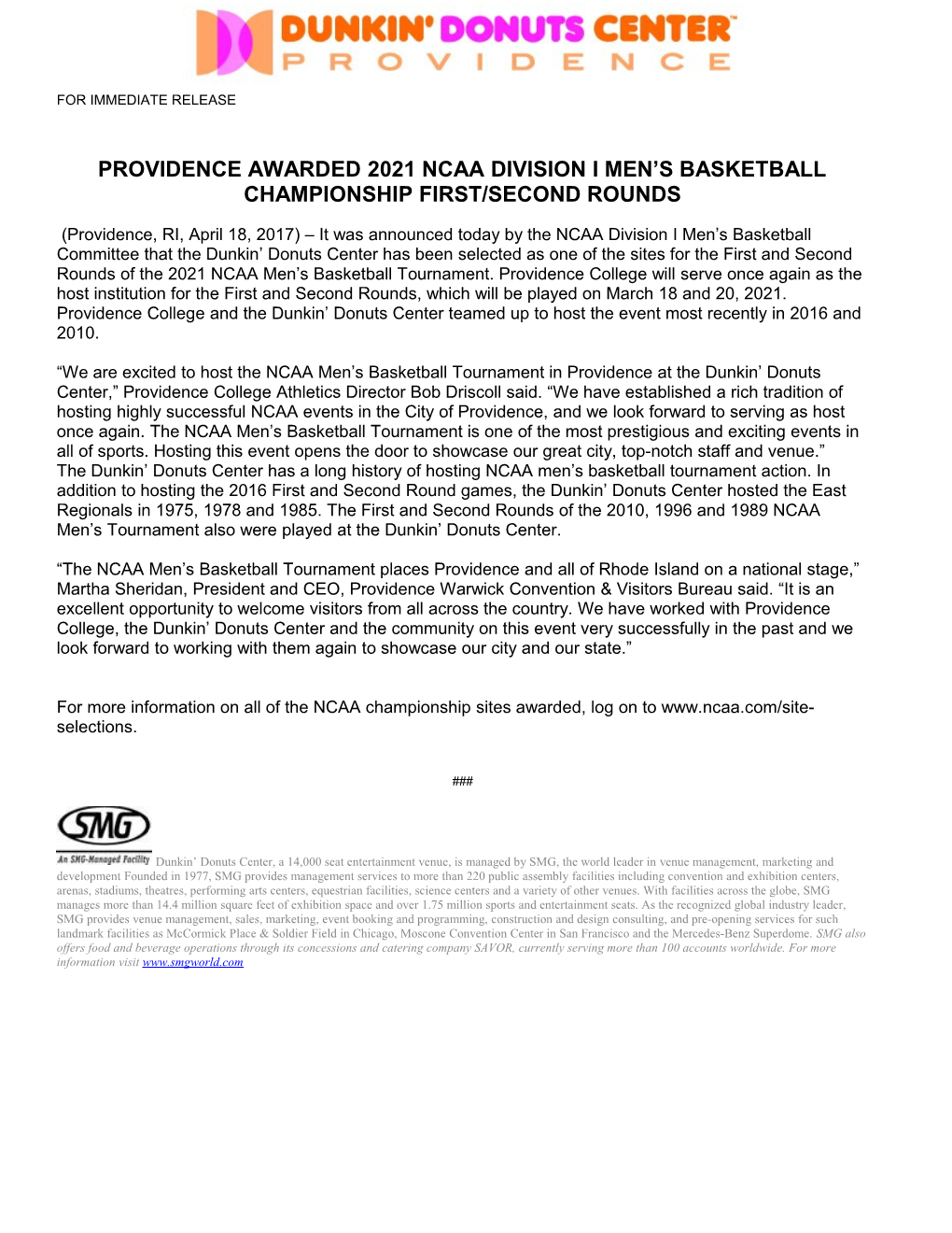 Providence Awarded 2021 Ncaa Division I Men S Basketball Championship First/Second Rounds