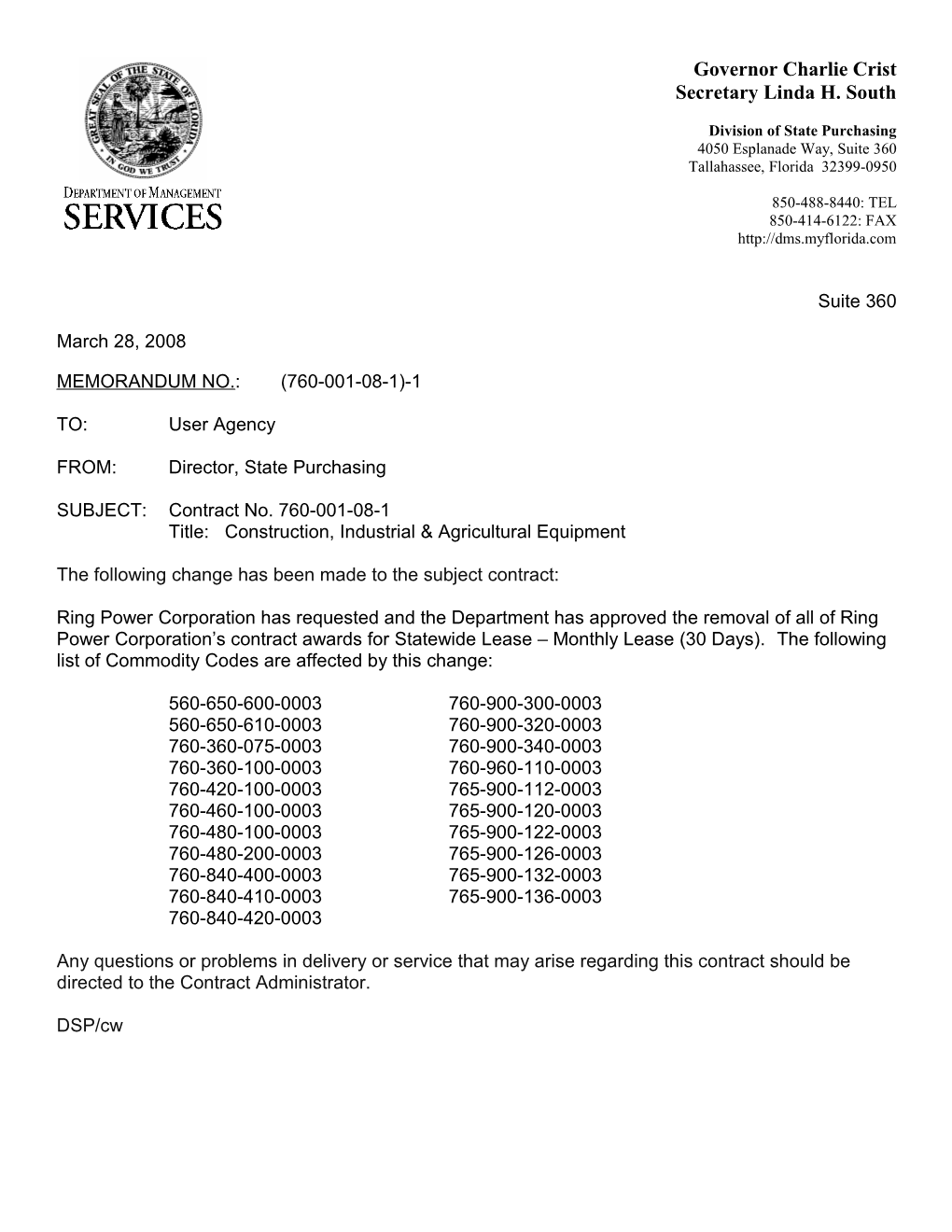 State Term Contract No. 760-001-08-1; Construction, Industrial & Agricultural Equipment