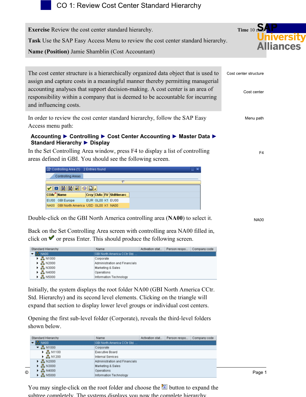 CO 1: Review Cost Center Standard Hierarchy