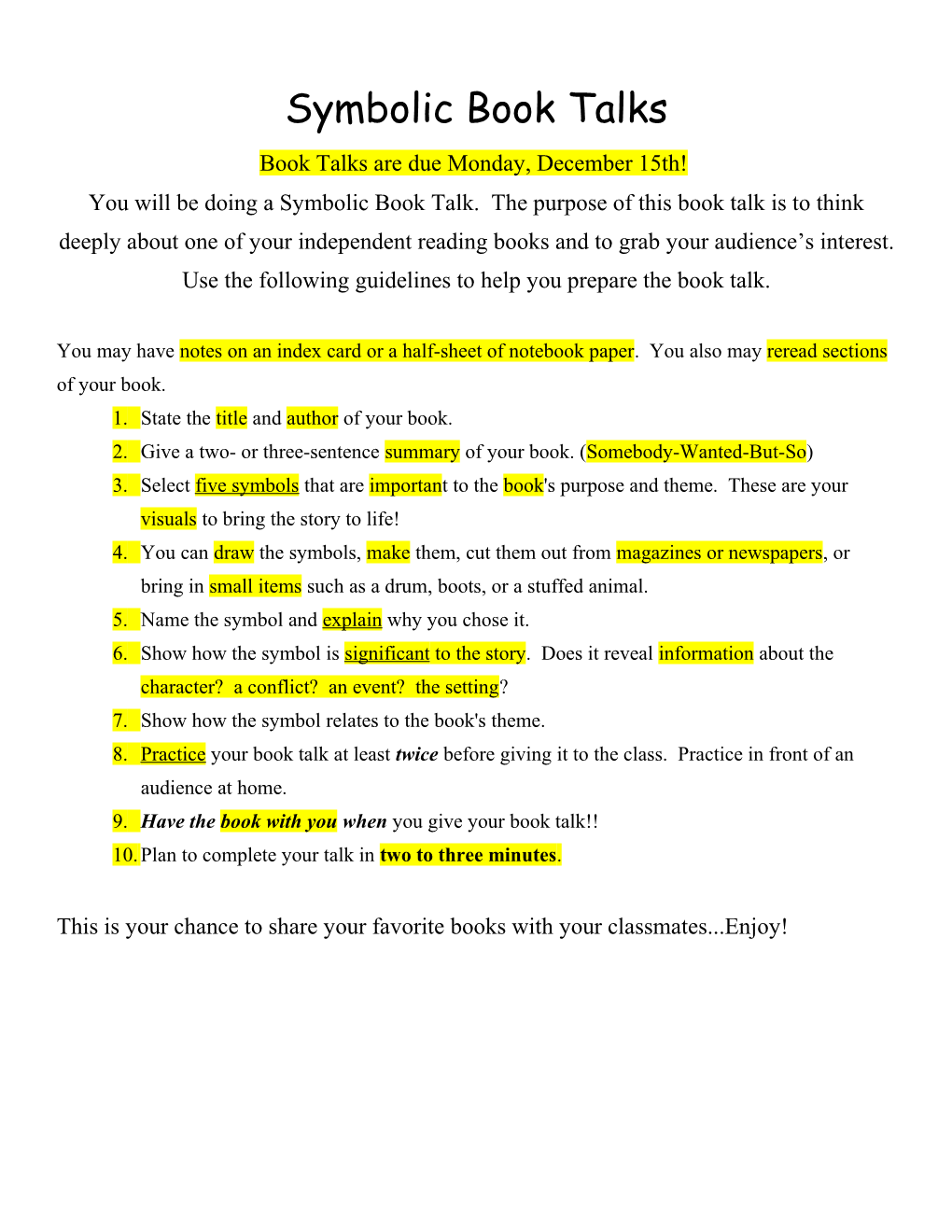 Book Talks Are Due Monday, December 15Th!