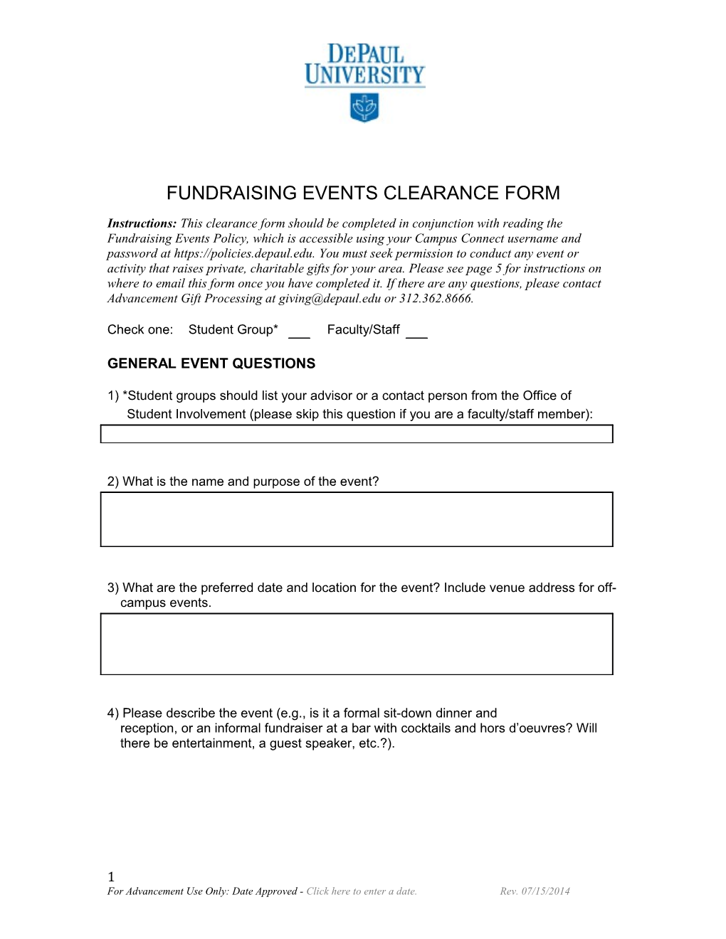 Fundraising Events Clearance Form