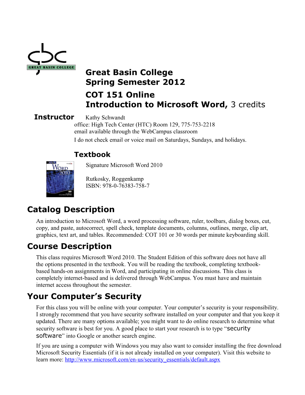 Introduction to Microsoft Word, 3 Credits
