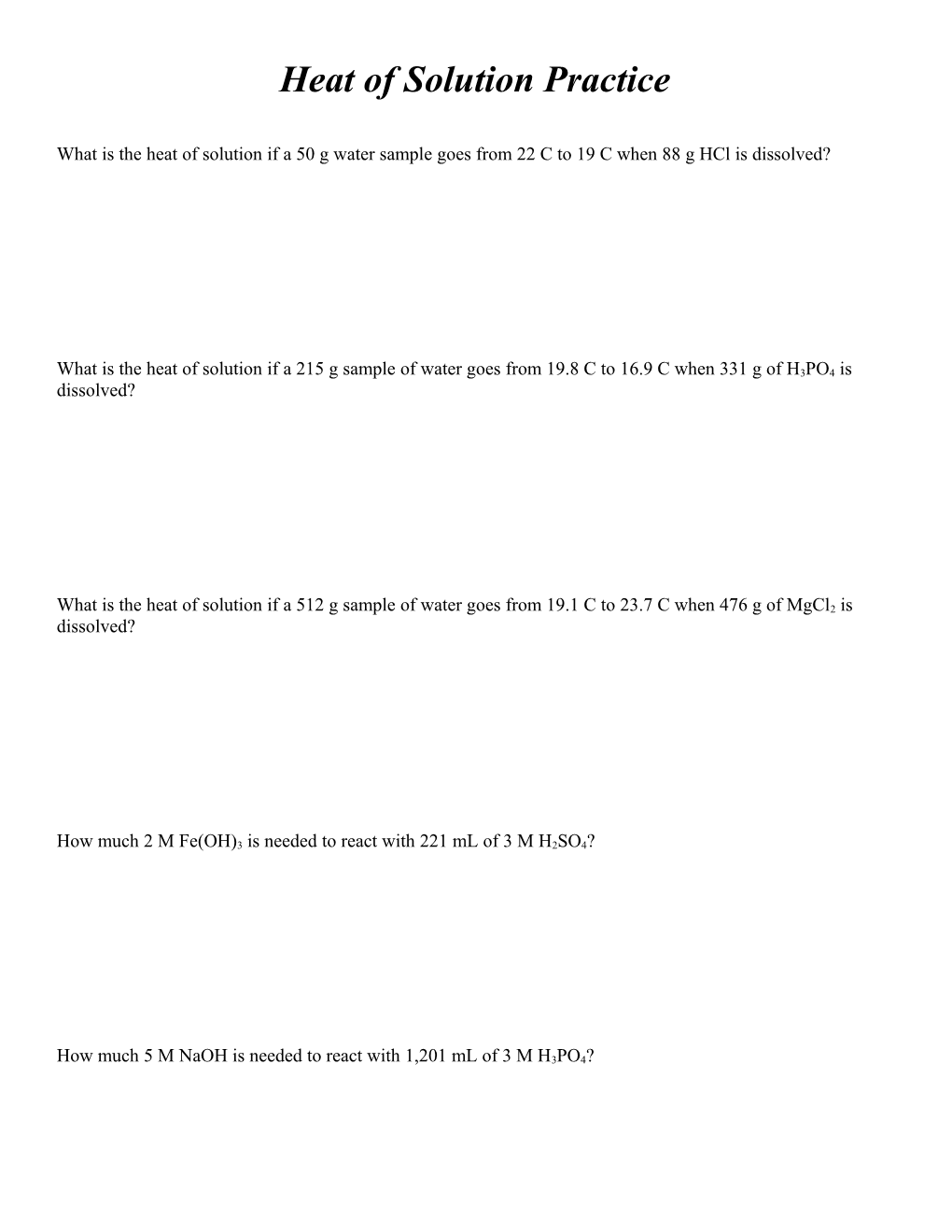 Heat of Solution Practice