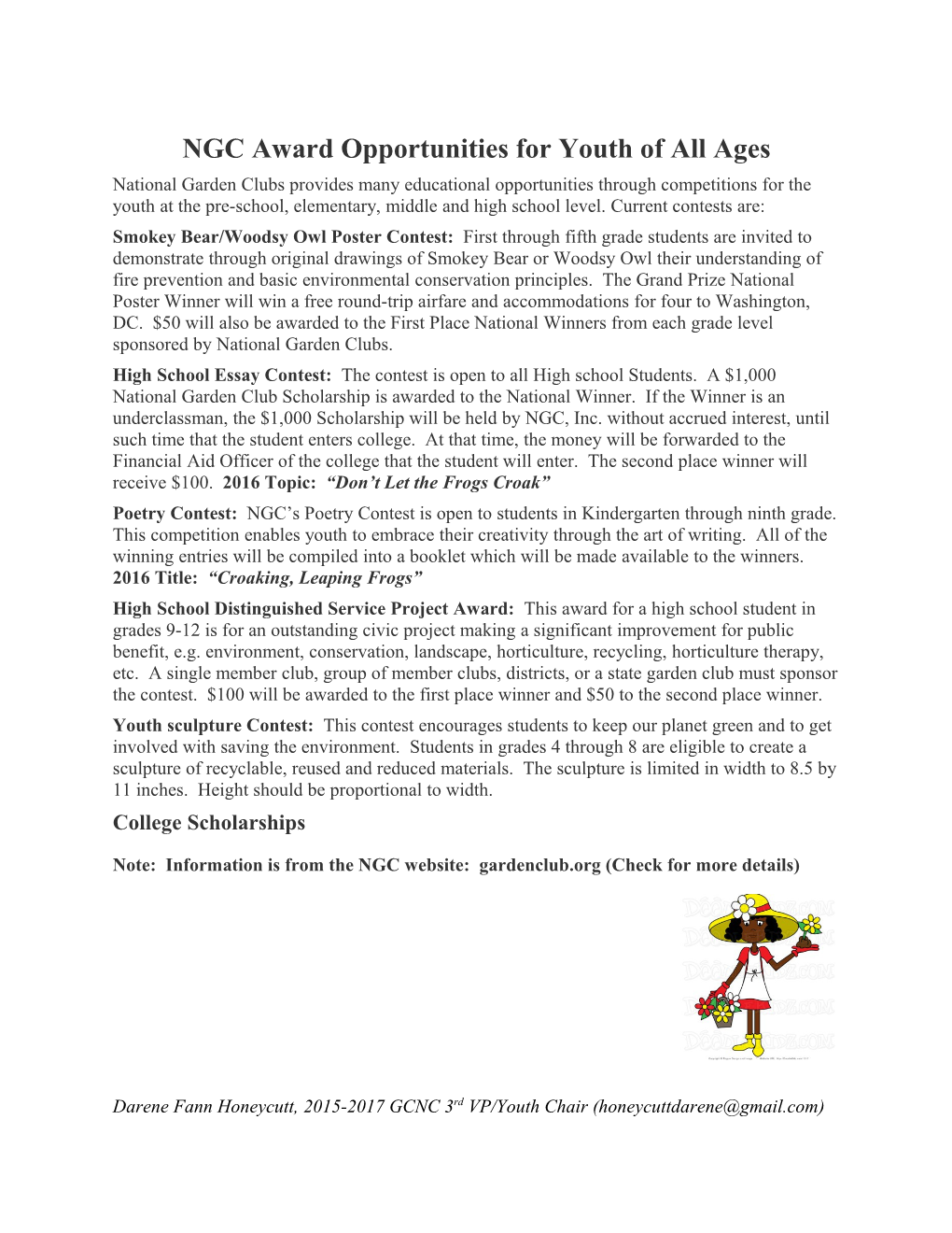 NGC Award Opportunities for Youth of All Ages