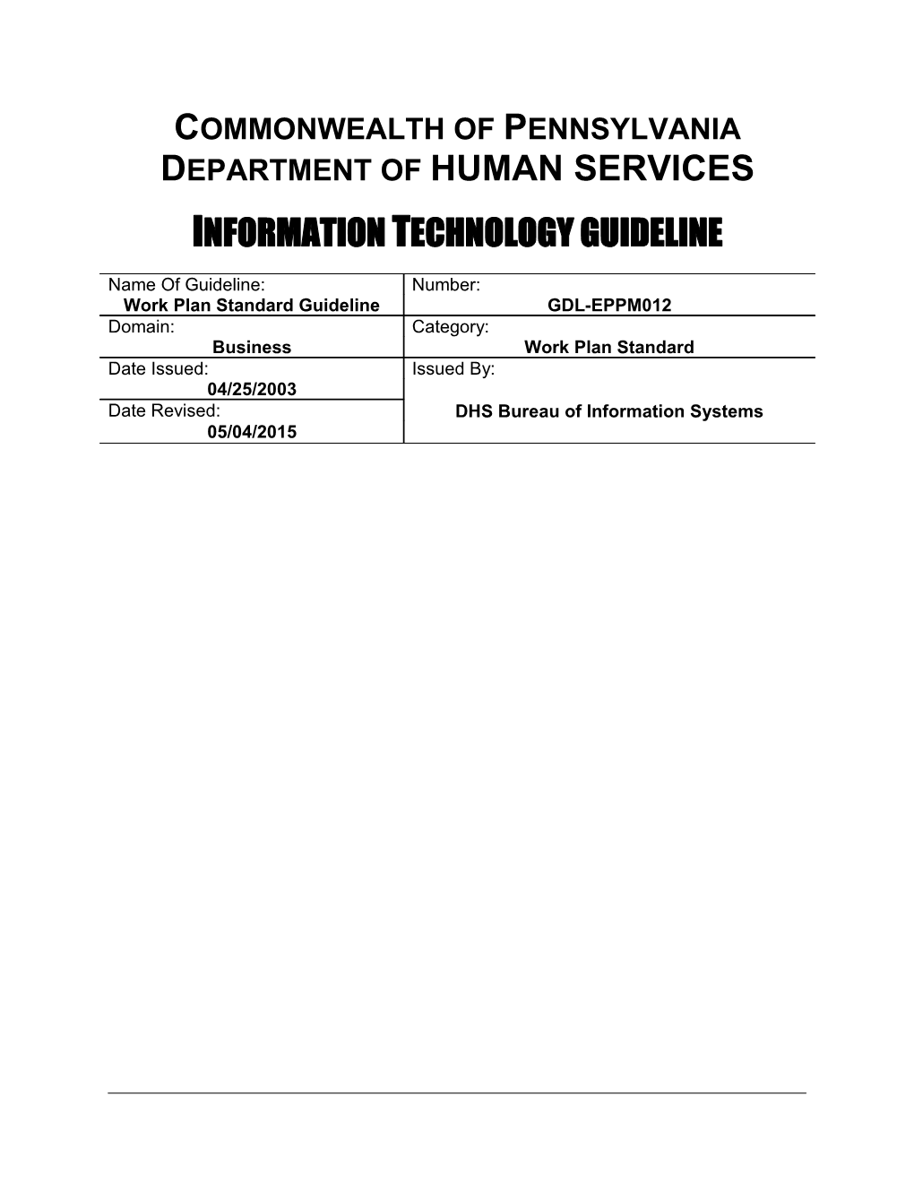 Work Plan Standard Guideline