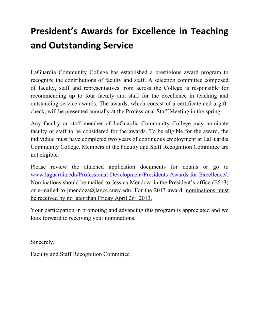 President S Awards for Excellence in Teaching and Outstanding Service