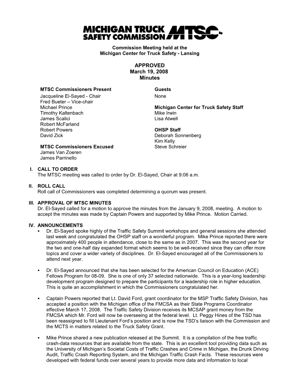 MTSC Meeting Minutes 3-19-08 - Approved 4