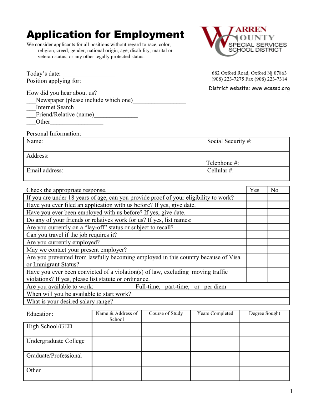 Application for Employment s117