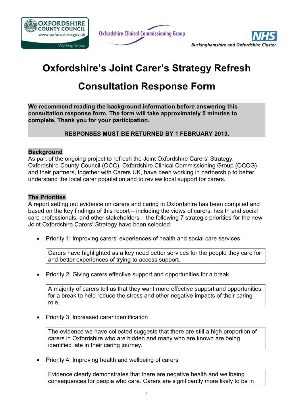 Oxfordshire S Joint Carer S Strategy Refresh