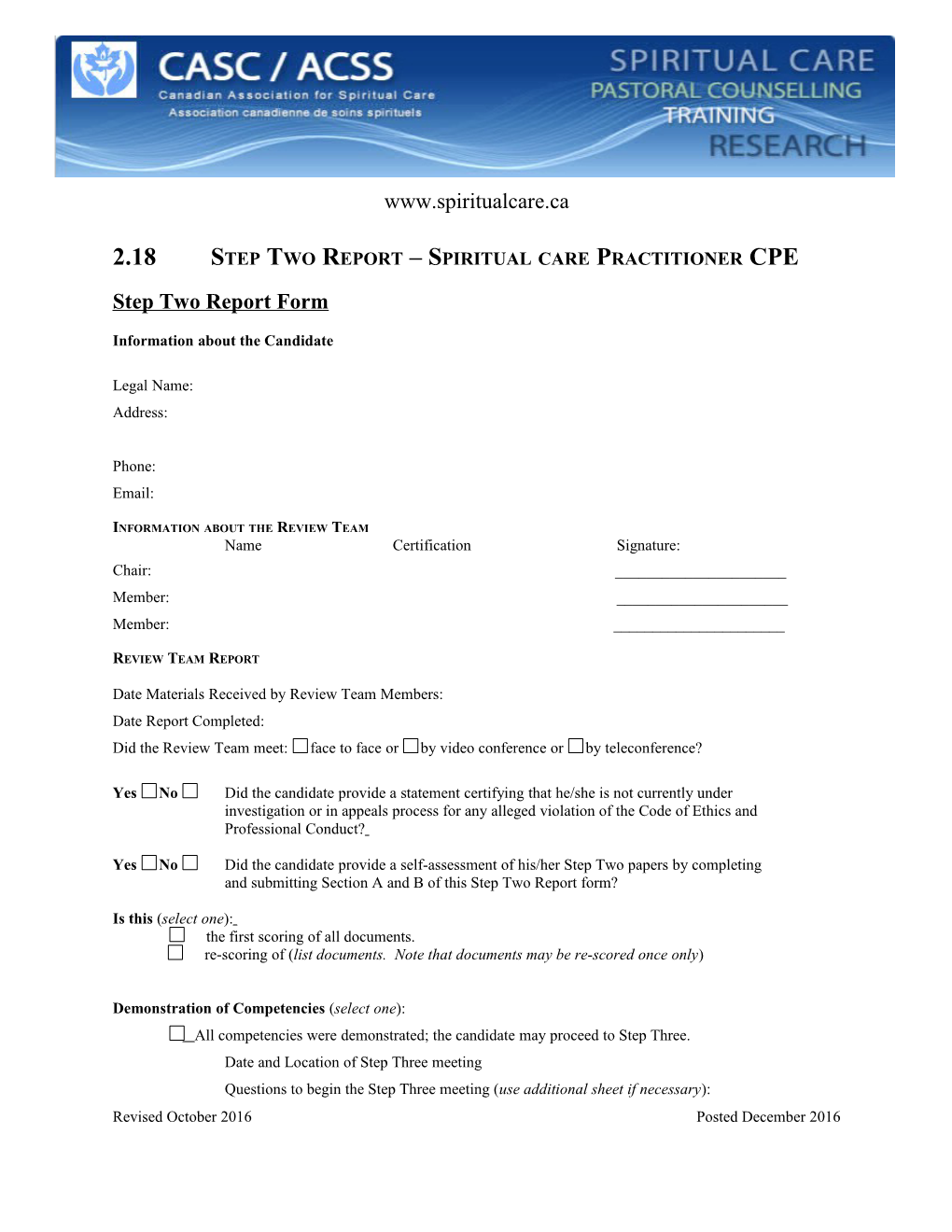 2.18 Step Two Report Spiritual Care Practitioner CPE