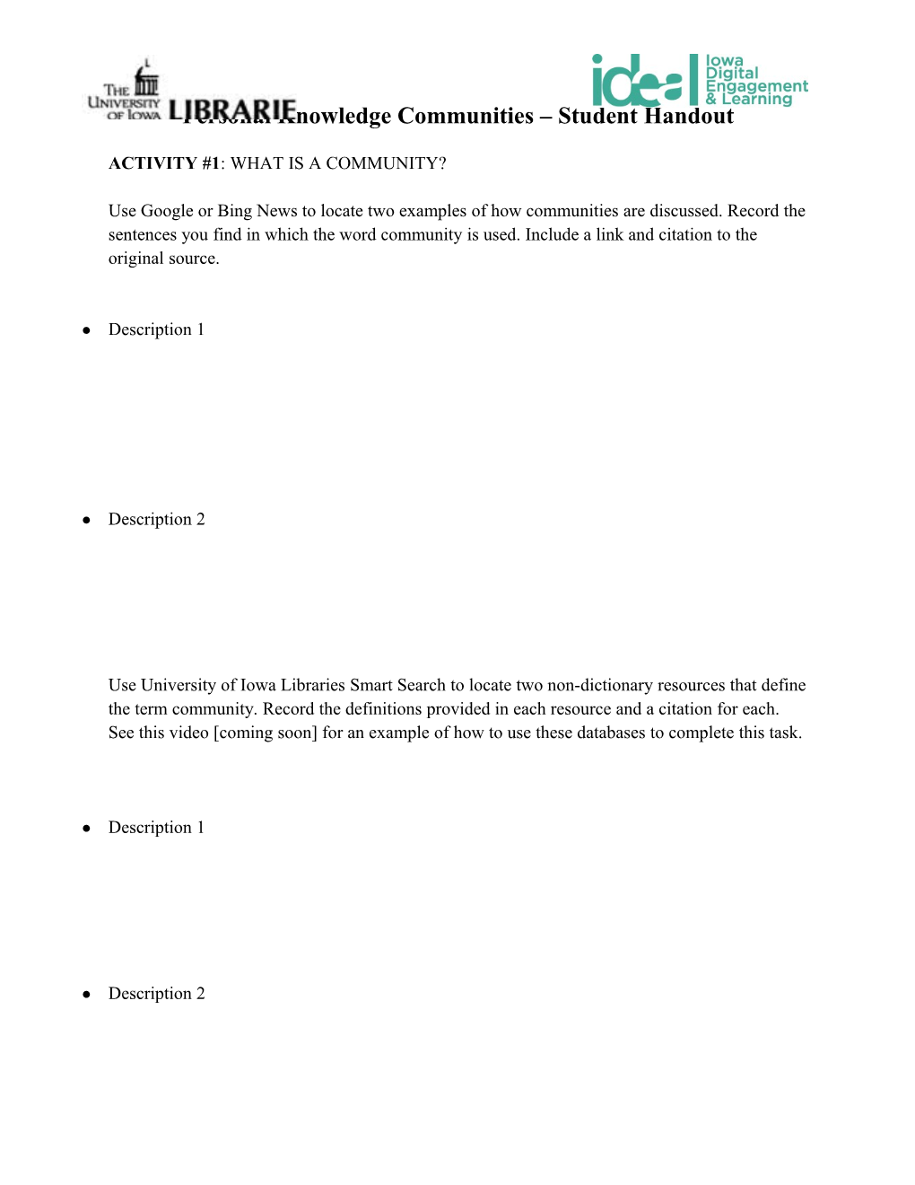 Personal Knowledge Communities Student Handout