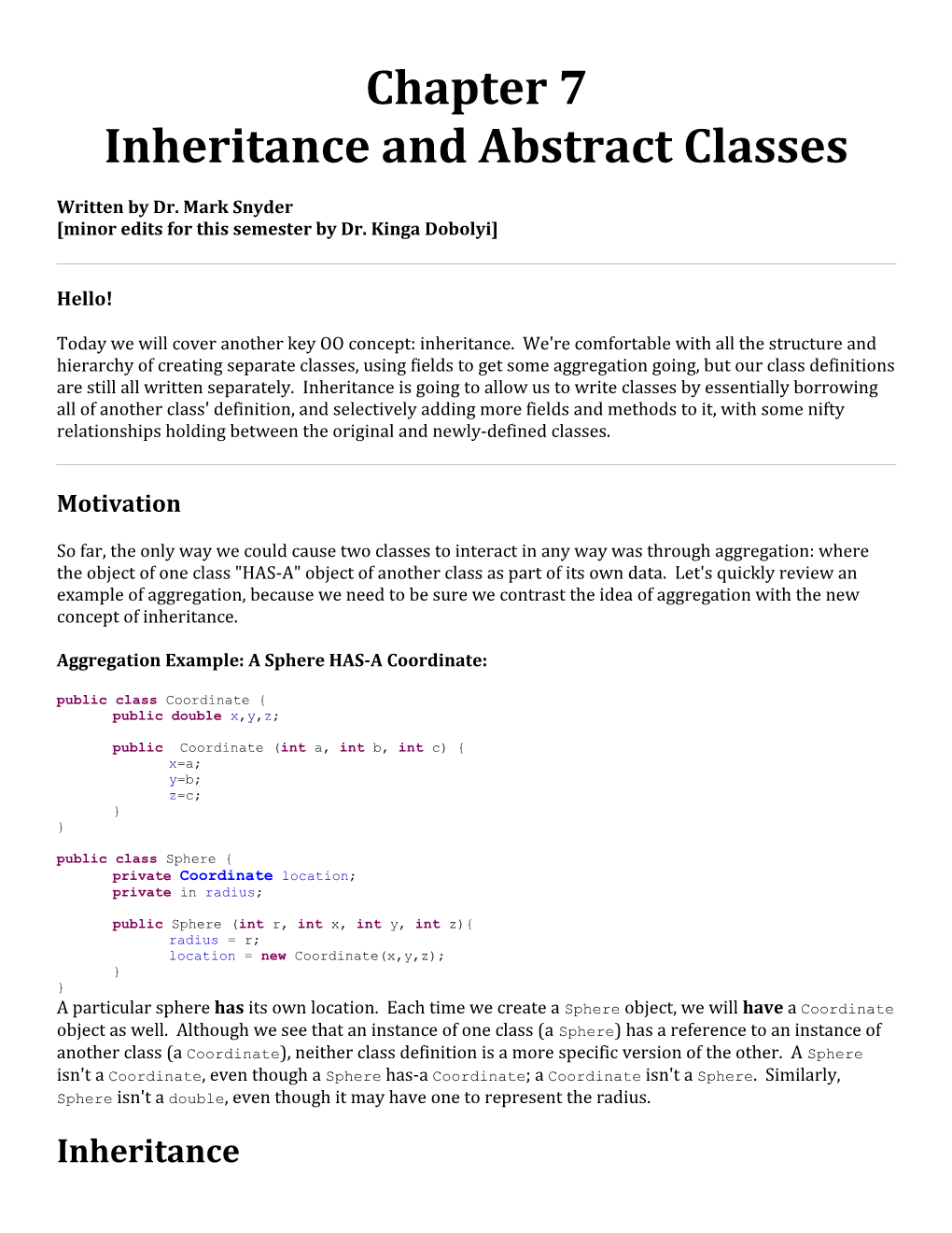 Inheritance and Abstract Classes