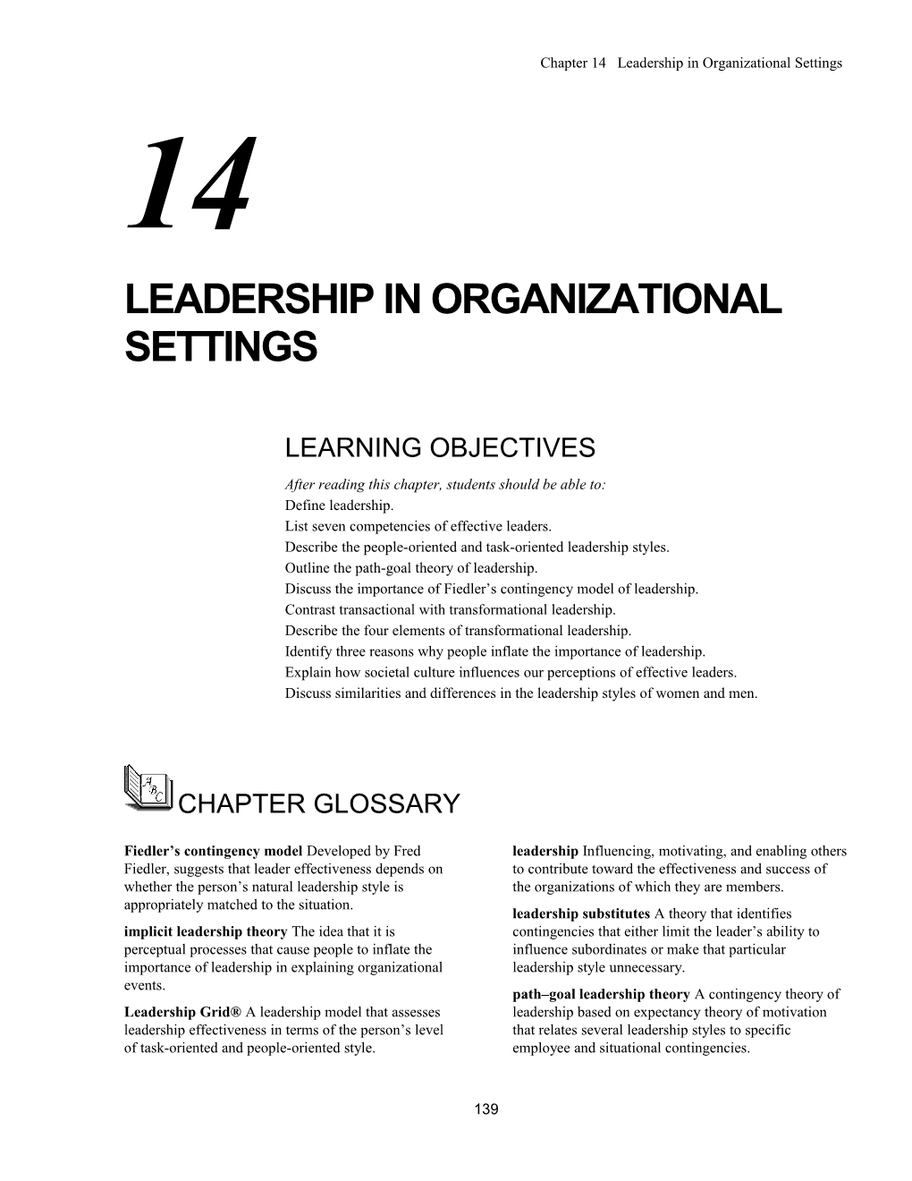 Chapter 14 Leadership in Organizational Settings