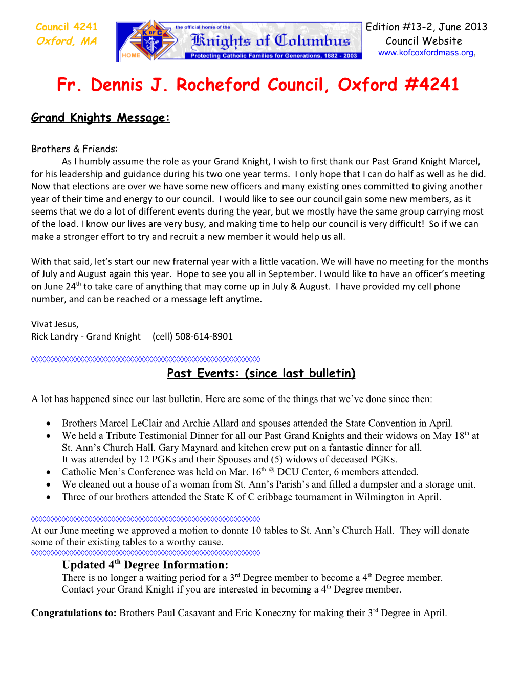 Fr. Dennis J. Rocheford Council, Oxford #4241