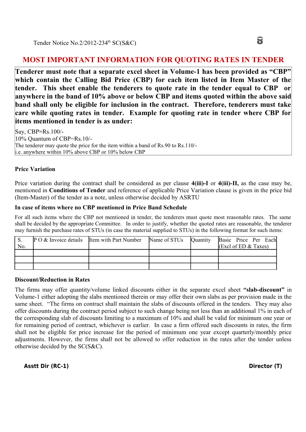 Most Important Information for Quoting Rates in Tender