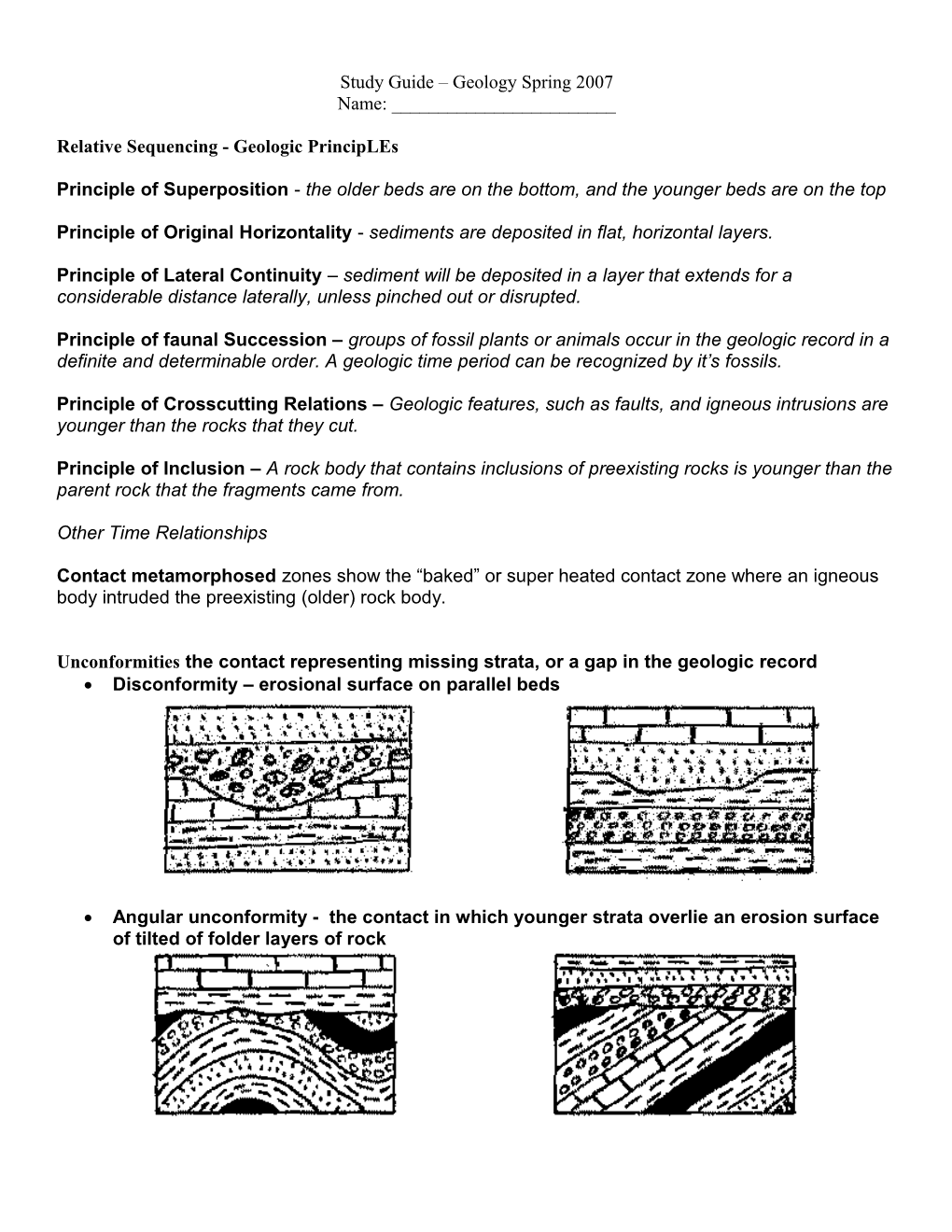 Study Guide Geology Spring 2007