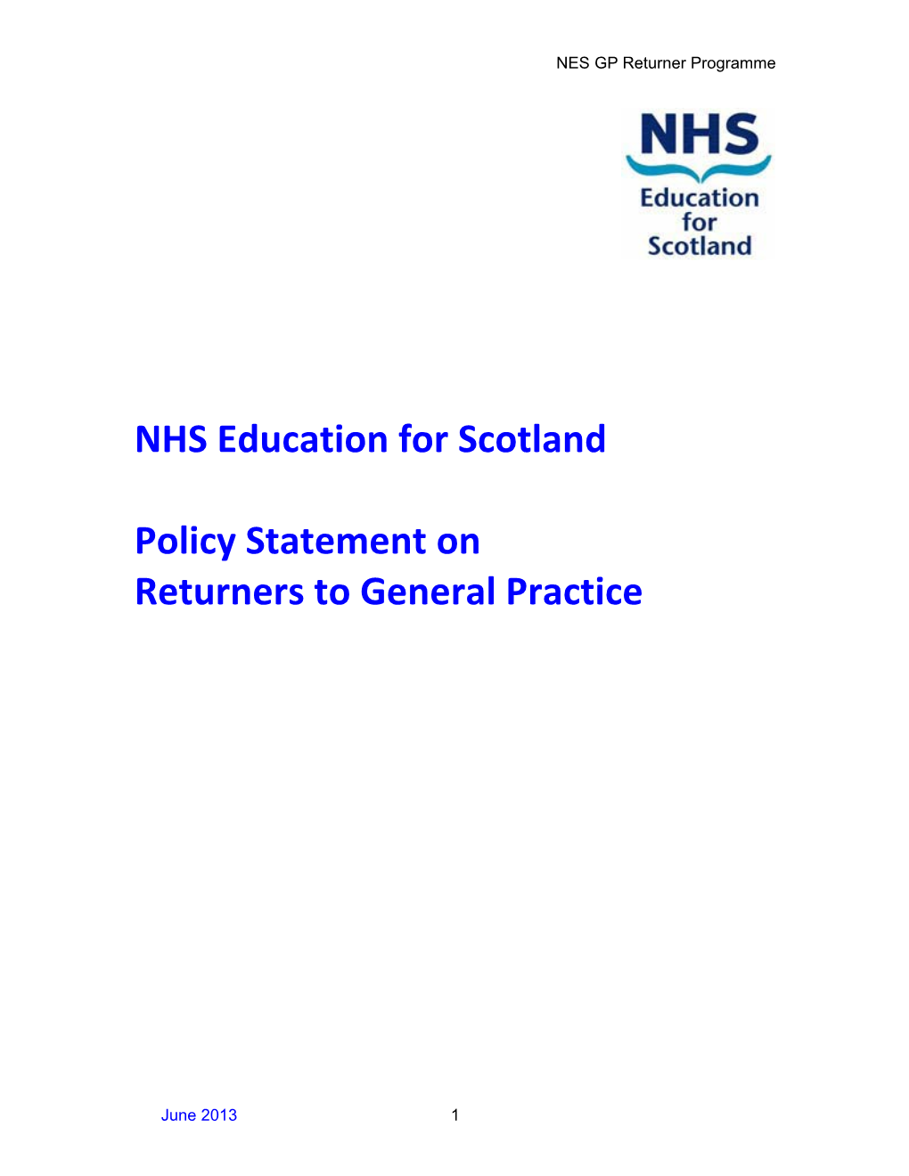 NES Policy Statement on Returners to General Practice