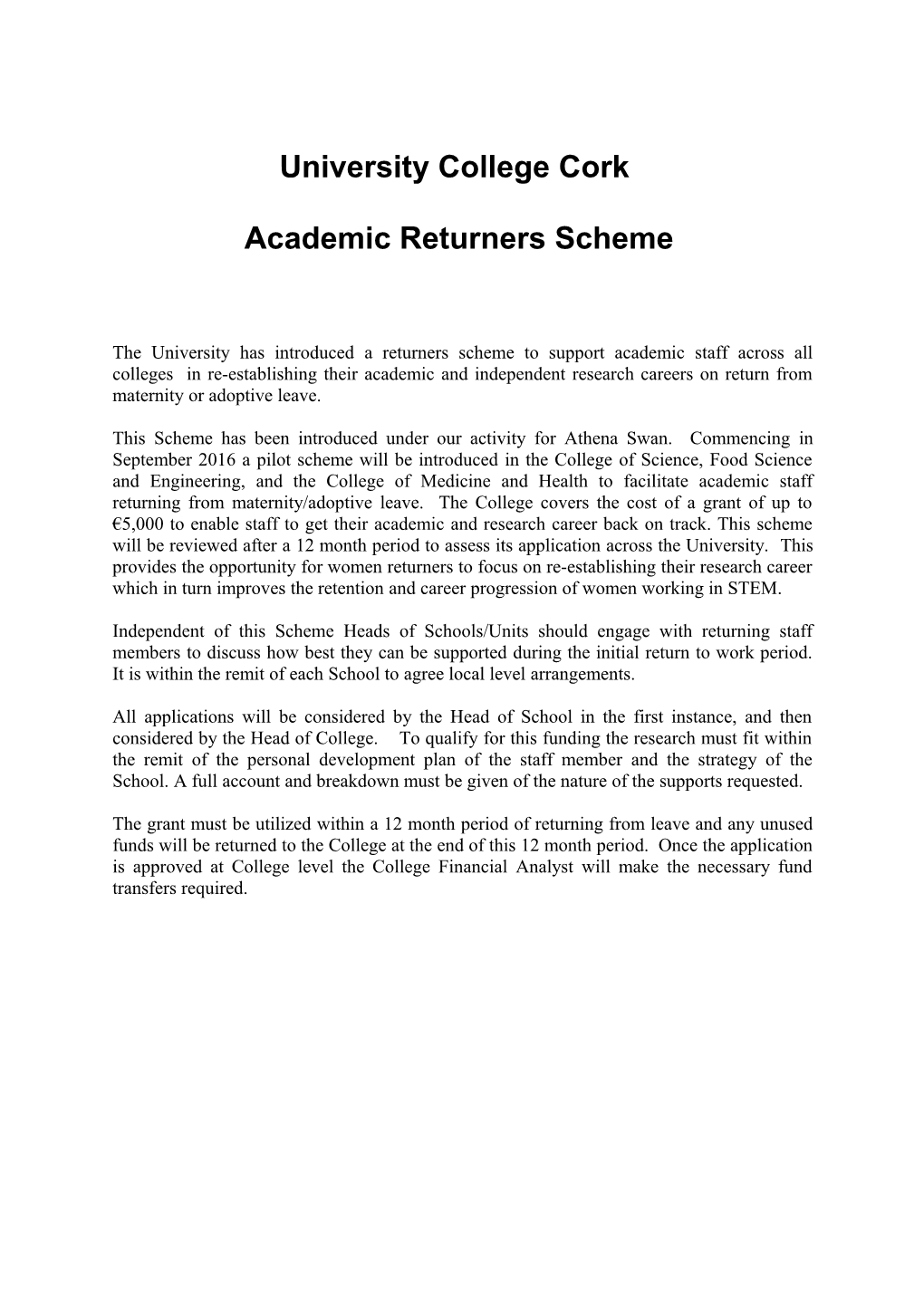 Academic Returners Scheme