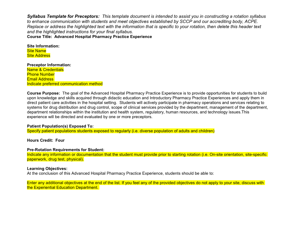 Course Title: Advanced Hospitalpharmacy Practice Experience