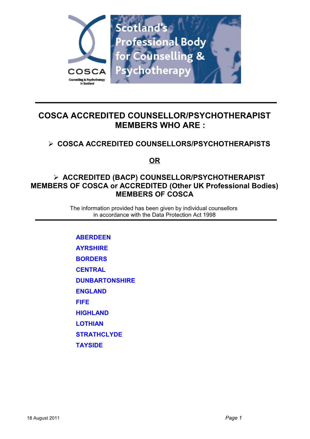 Cosca Accredited Counsellor/Psychotherapist Members Who Are