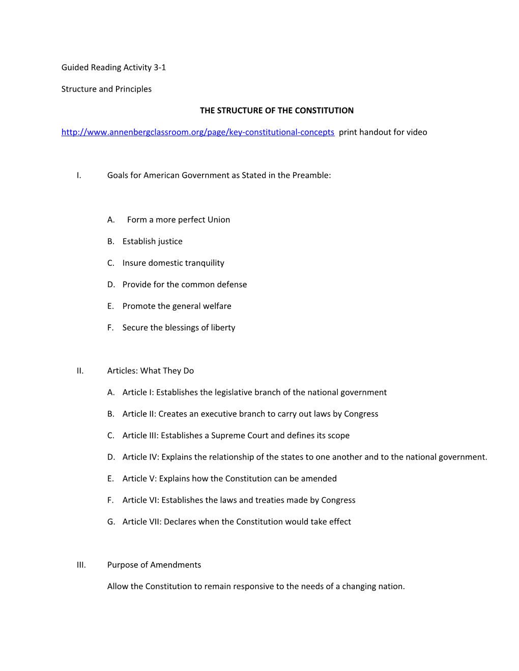 The Structure of the Constitution