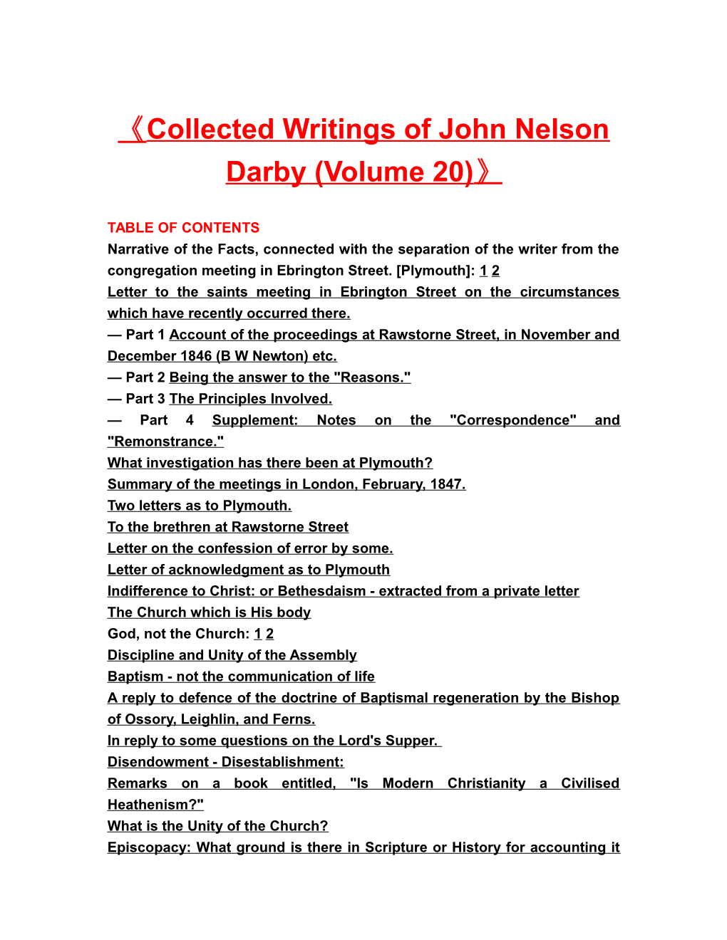 Collected Writings of John Nelson Darby (Volume 20)