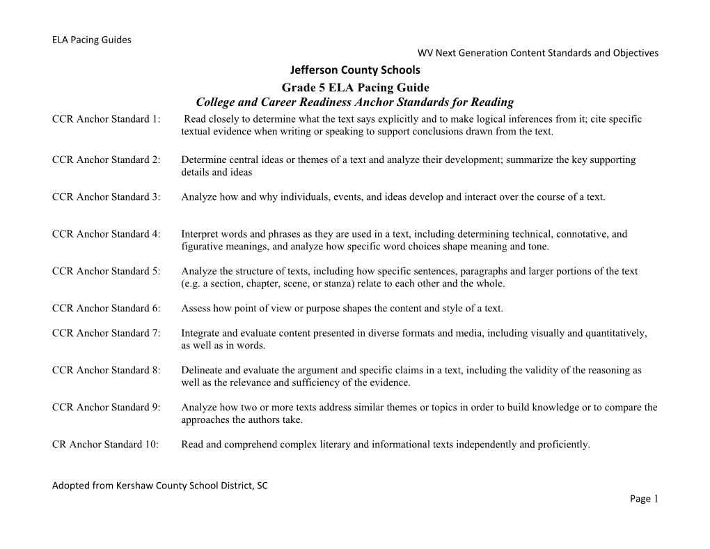 College and Career Readiness Anchor Standards for Reading