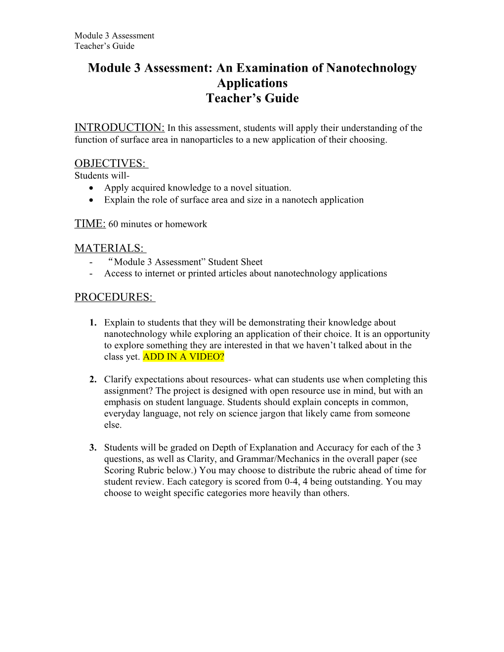 Module 3 Assessment: an Examination of Nanotechnology Applications