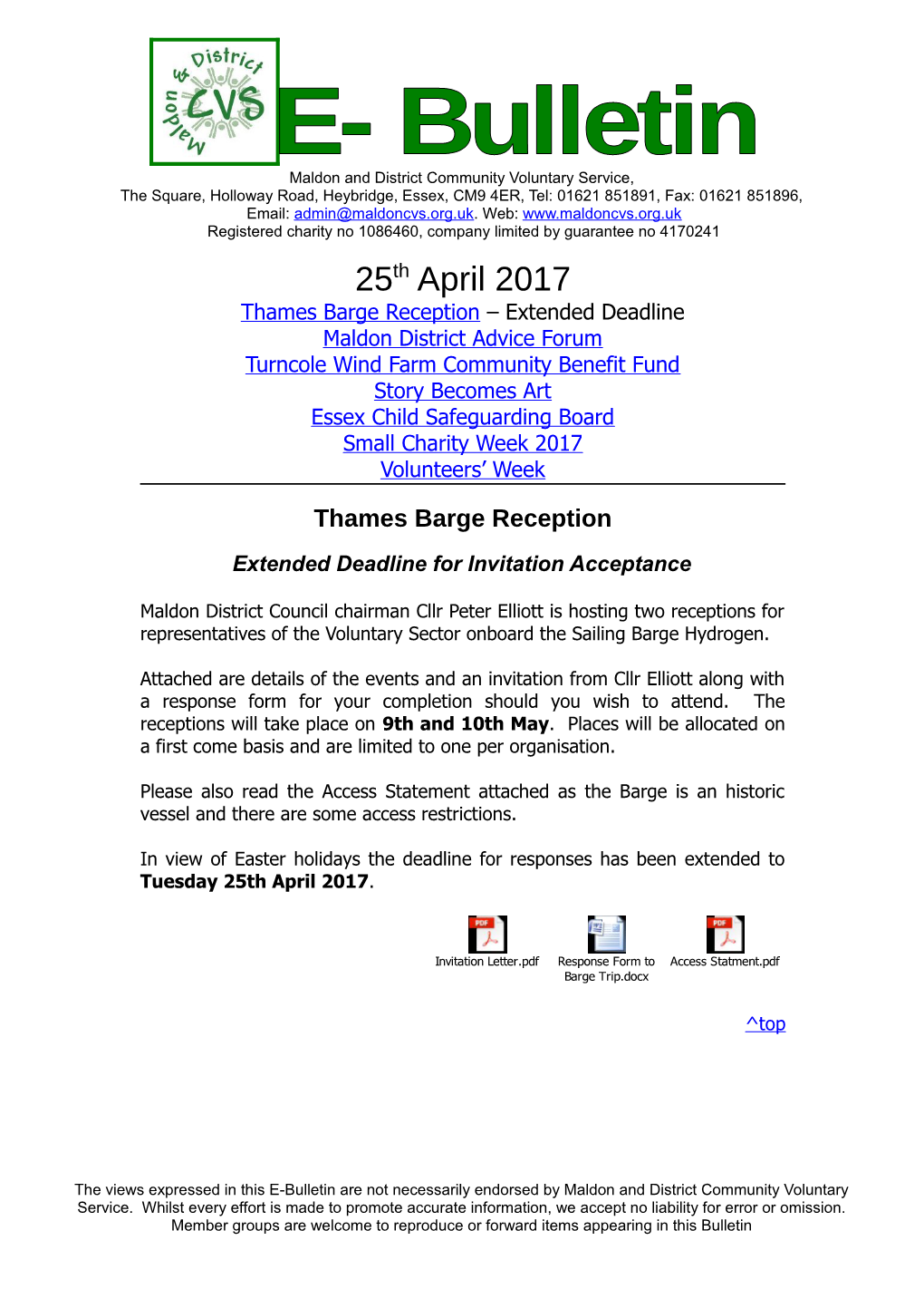 Thames Barge Reception Extended Deadline