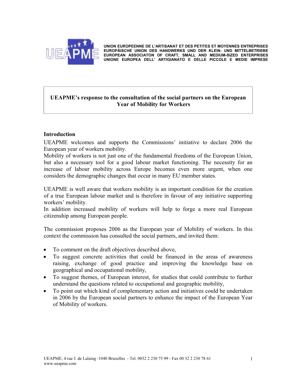 UEAPME S Position Paper on the Current State of Play of the Proposed Directive on Professional