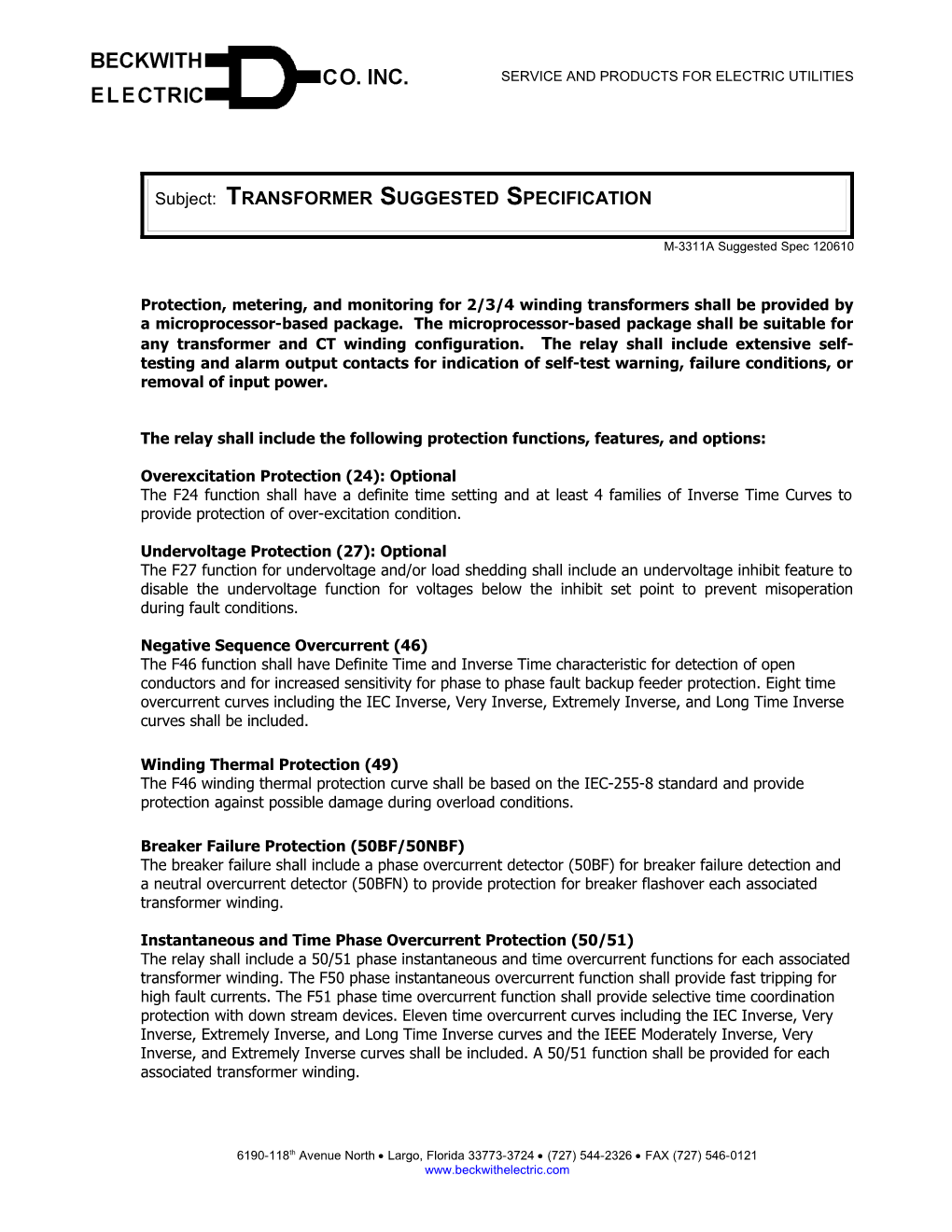 Subject: Transformer Suggested Specification