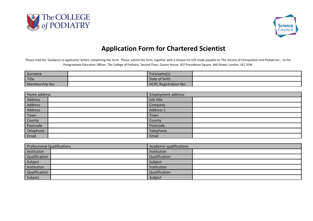 Application Form for Chartered Scientist
